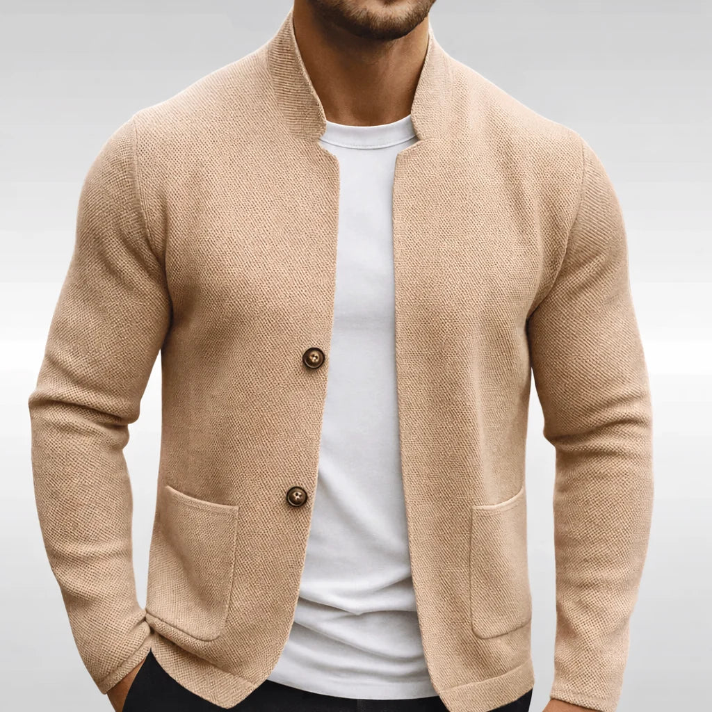 Men's Button-Front Cardigan Sweater in Beige