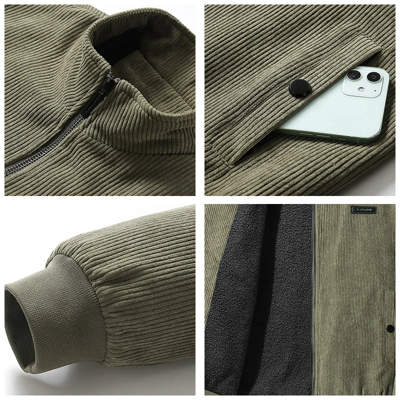 Men's Corduroy Bomber Jacket – Ribbed Cuff Detail