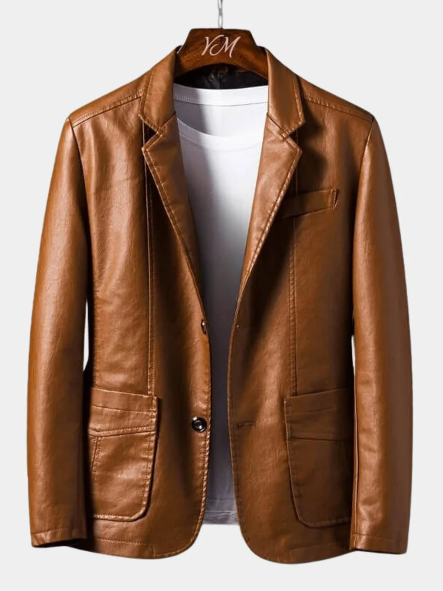 Men's Leather Blazer in Burgundy