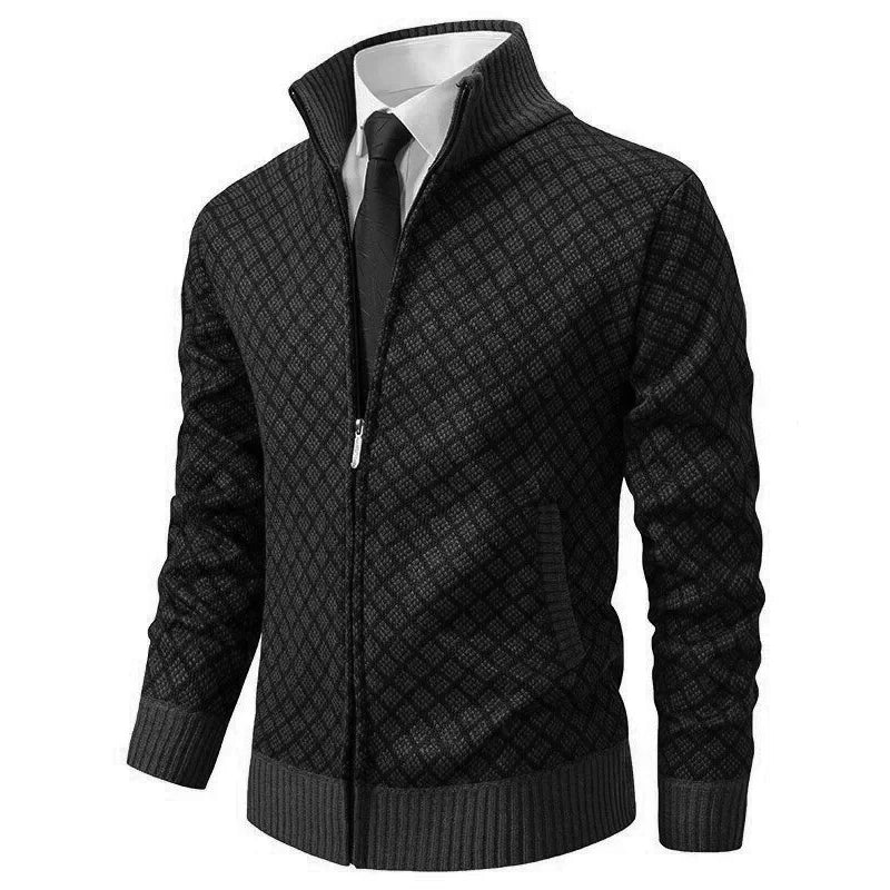 Men's Full-Zip Quilted Cardigan in Black