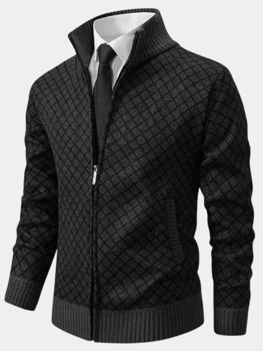 Men's Full-Zip Quilted Cardigan in Red