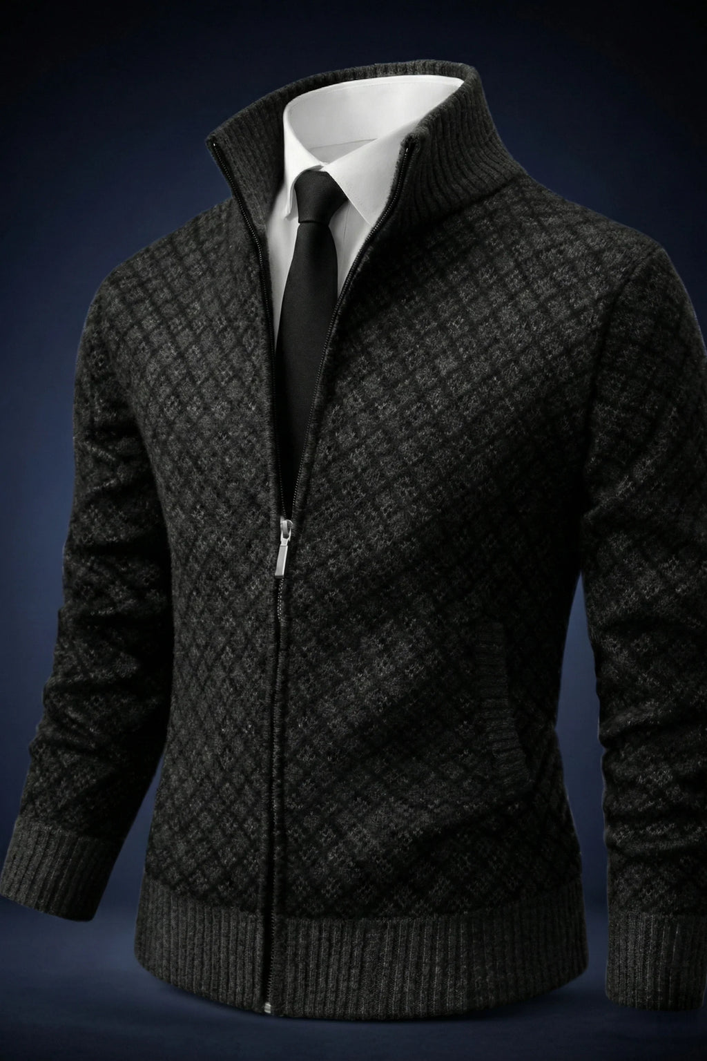 Men's Full-Zip Quilted Cardigan in Gray