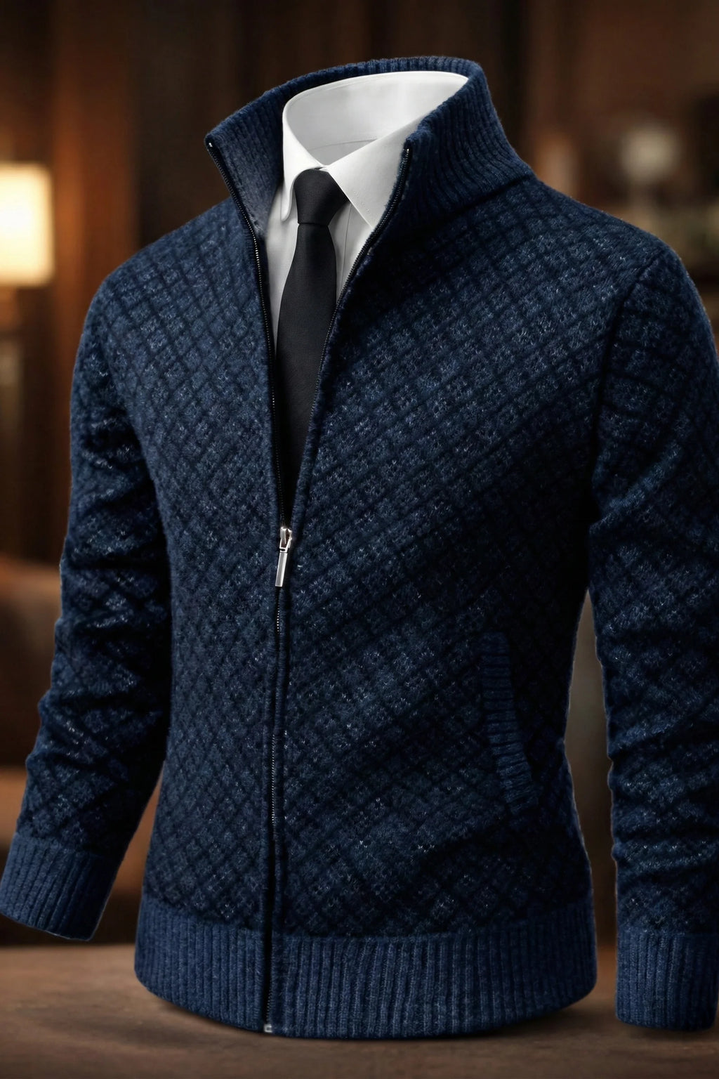 Men's Full-Zip Quilted Cardigan in Blue