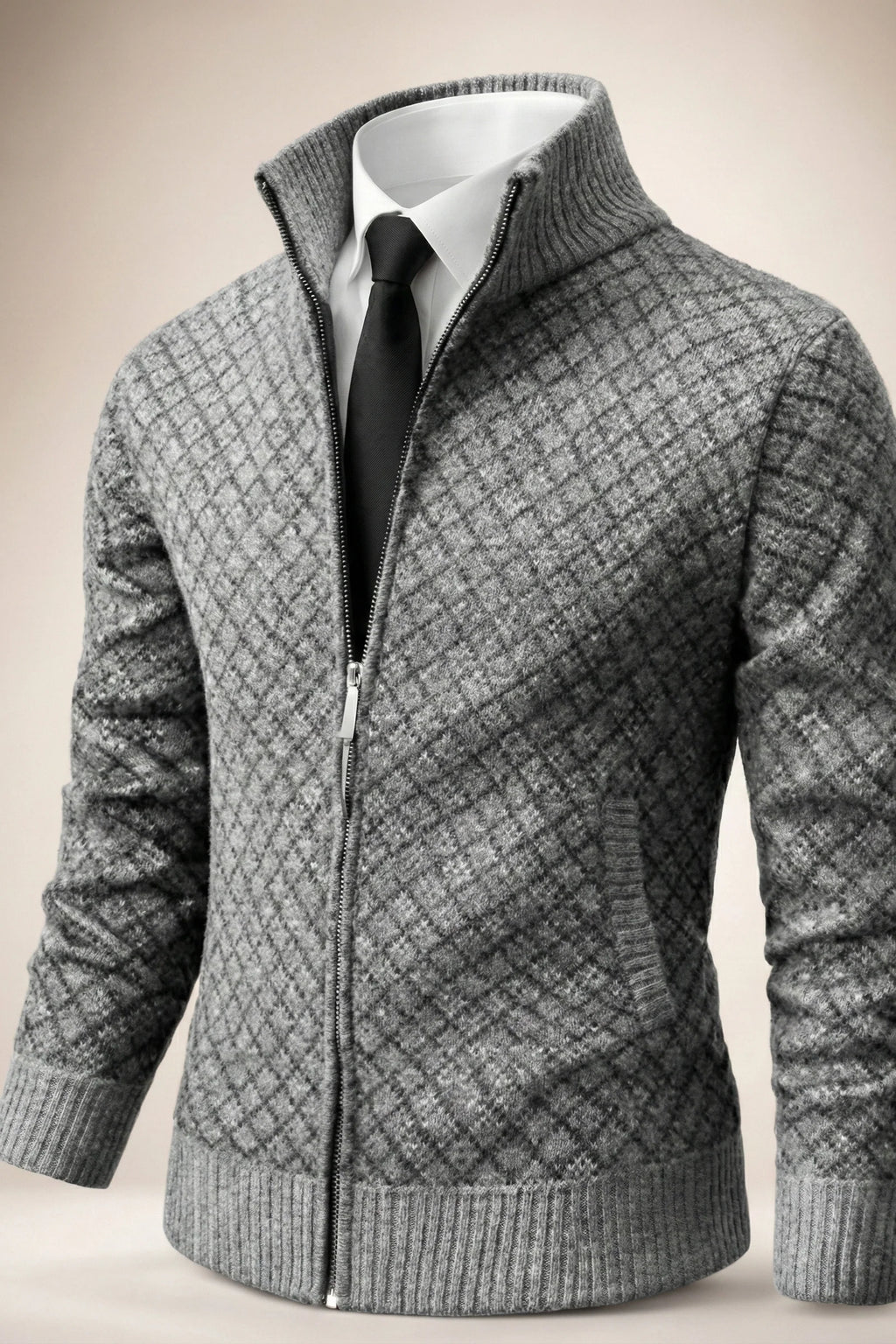 Men's Full-Zip Quilted Cardigan – Quilted Texture Detail
