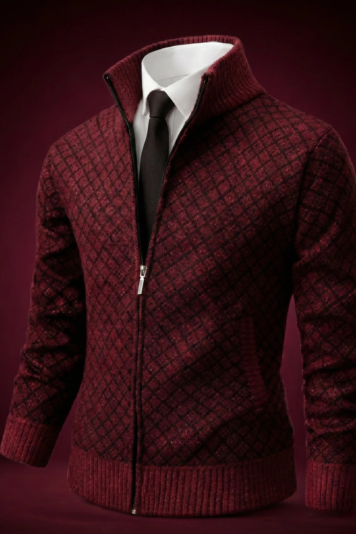 Men's Full-Zip Quilted Cardigan – Collar Detail