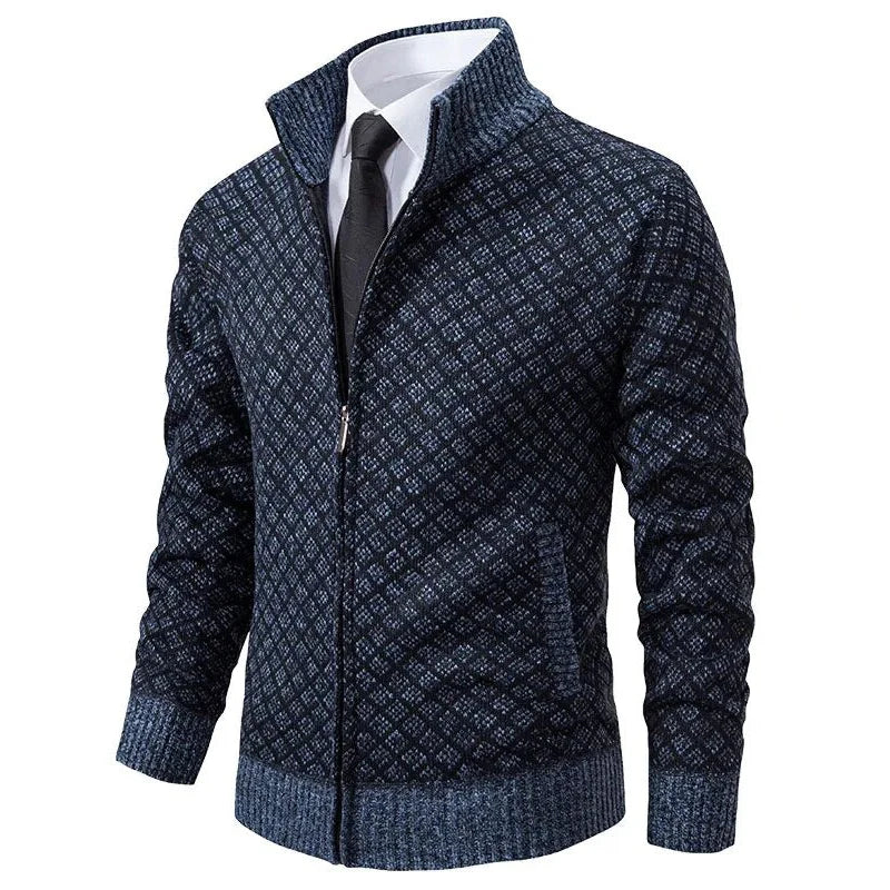 Men's Full-Zip Quilted Cardigan – Worn View