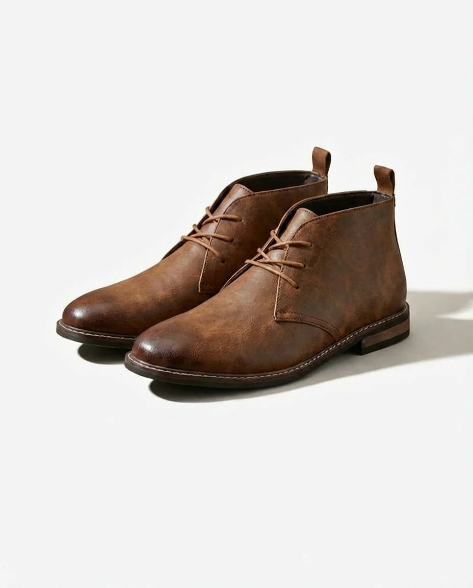Men's pull-up leather Chukka boots with low-cut shaft