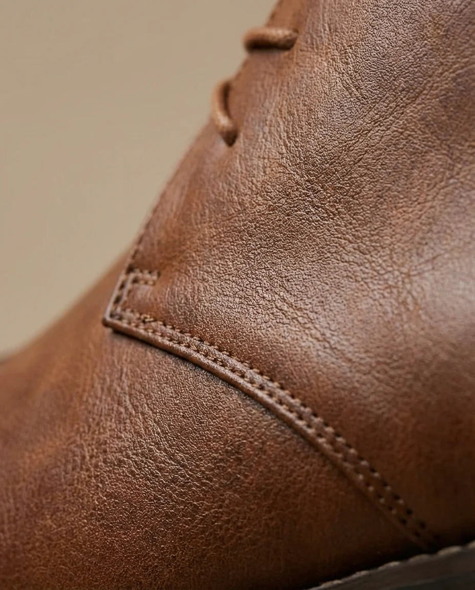 Side view of the men's pull-up leather Chukka boots