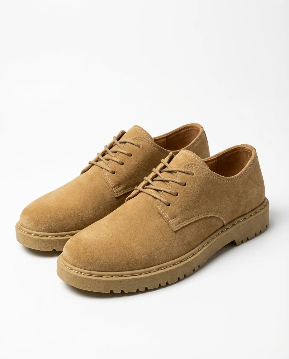 Men's suede derby shoes in beige with round toe