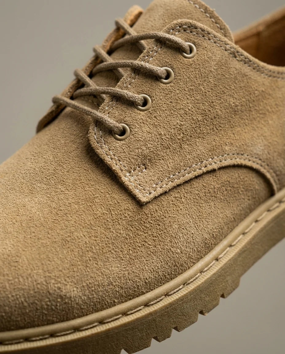 Men's suede derby shoes in black with round toe