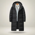 Long Hooded Puffer Coat in Black