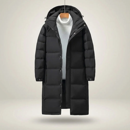 Long Hooded Puffer Coat in Black