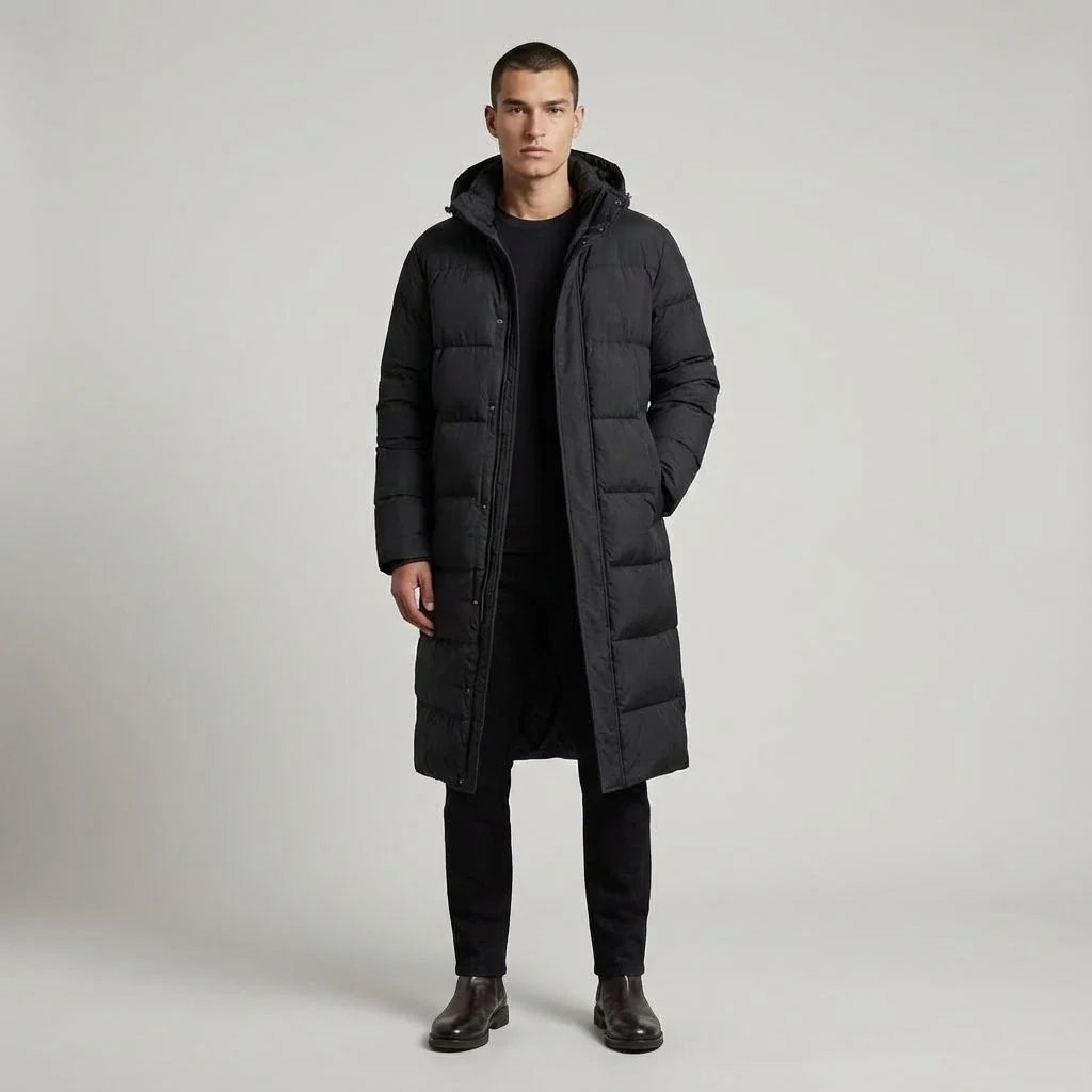 Long Hooded Puffer Coat – Detail View