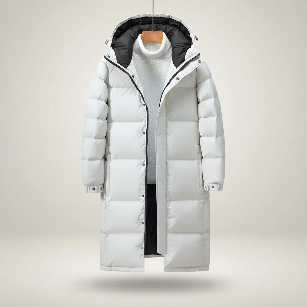 Long Hooded Puffer Coat in White