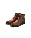 Men's wingtip brogue boots in brown with chunky lug sole