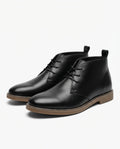 Men's smooth leather Chukka boots in black with two-tone gum sole