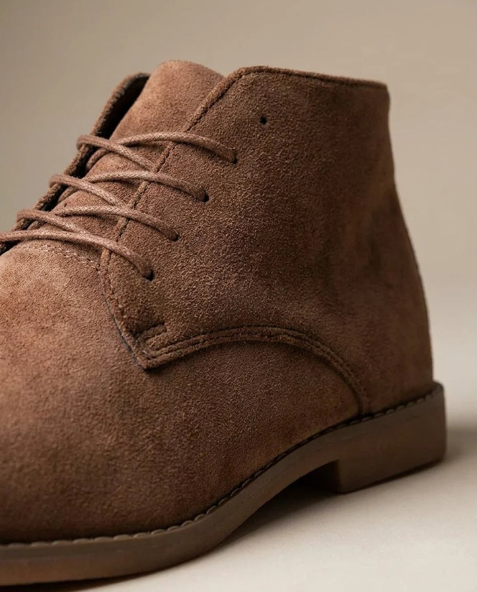 Men's suede Chukka boots in beige with round toe