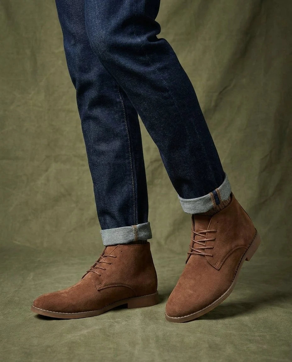 Close-up of the suede texture on the men's Chukka boots