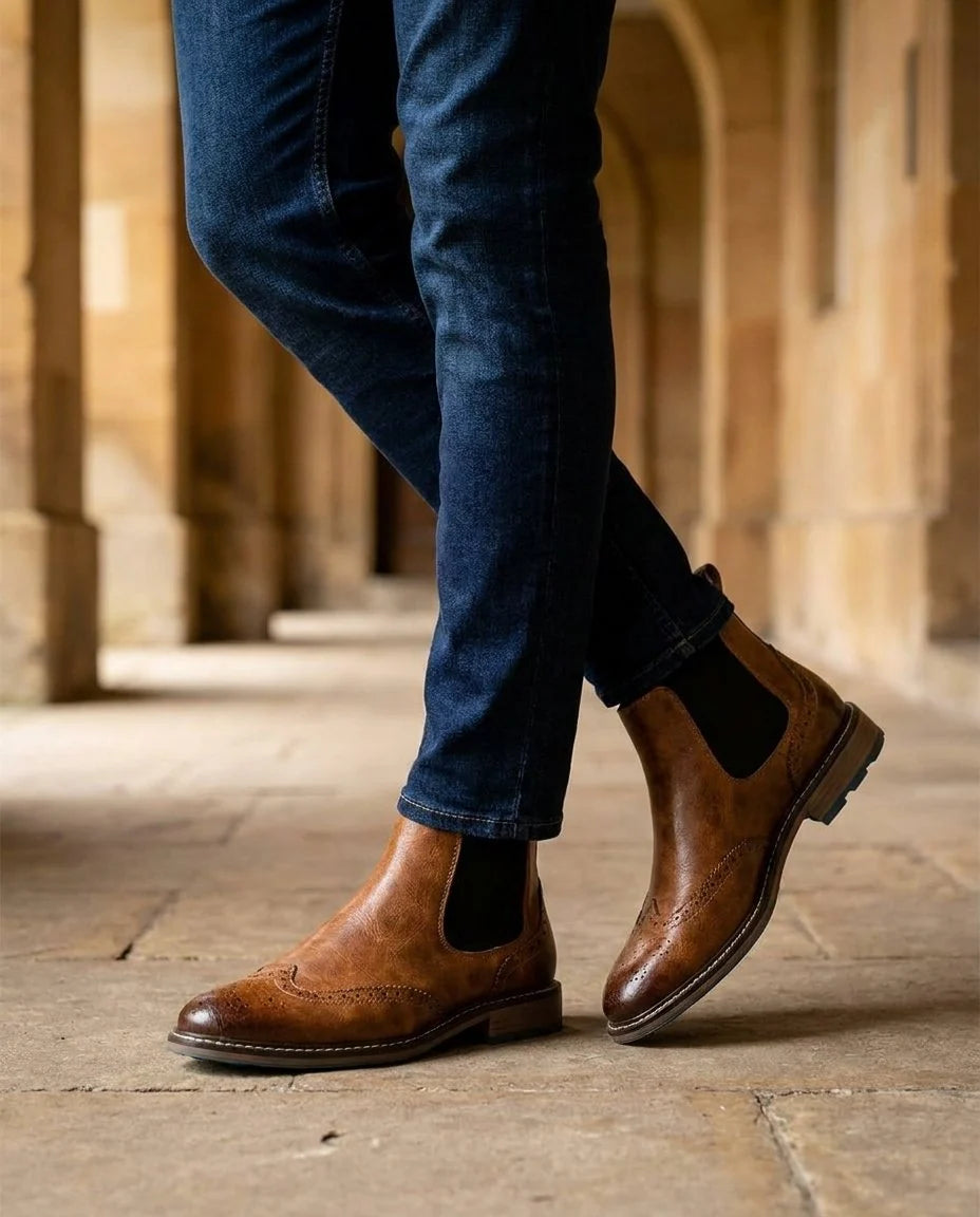 Men's Wingtip Chelsea Boots – Detail View