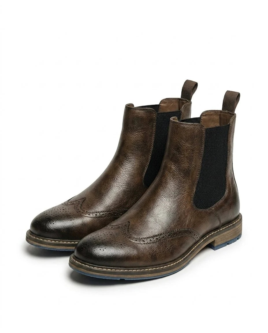 Men's Wingtip Chelsea Boots in Coffee