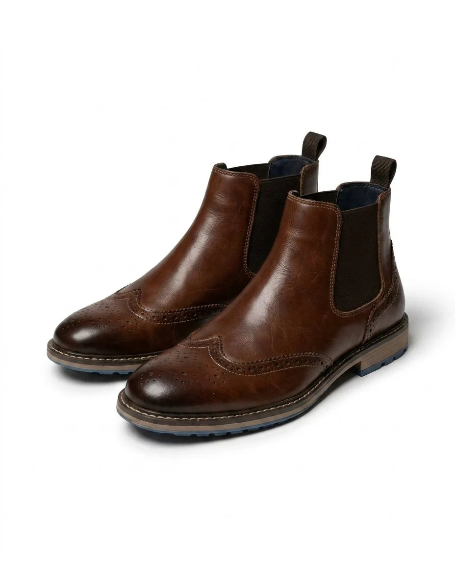 Men's Wingtip Chelsea Boots in Dark Brown