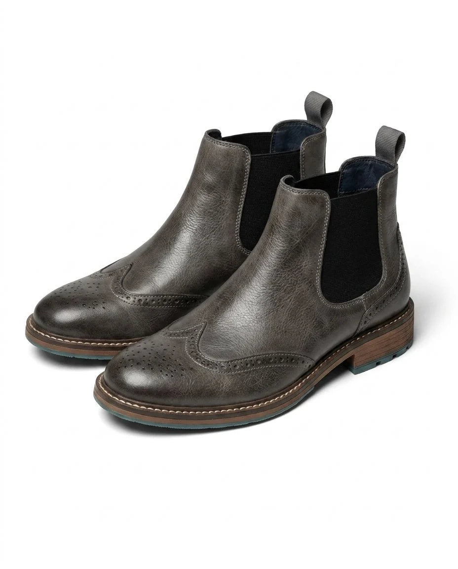 Men's Wingtip Chelsea Boots in Gray