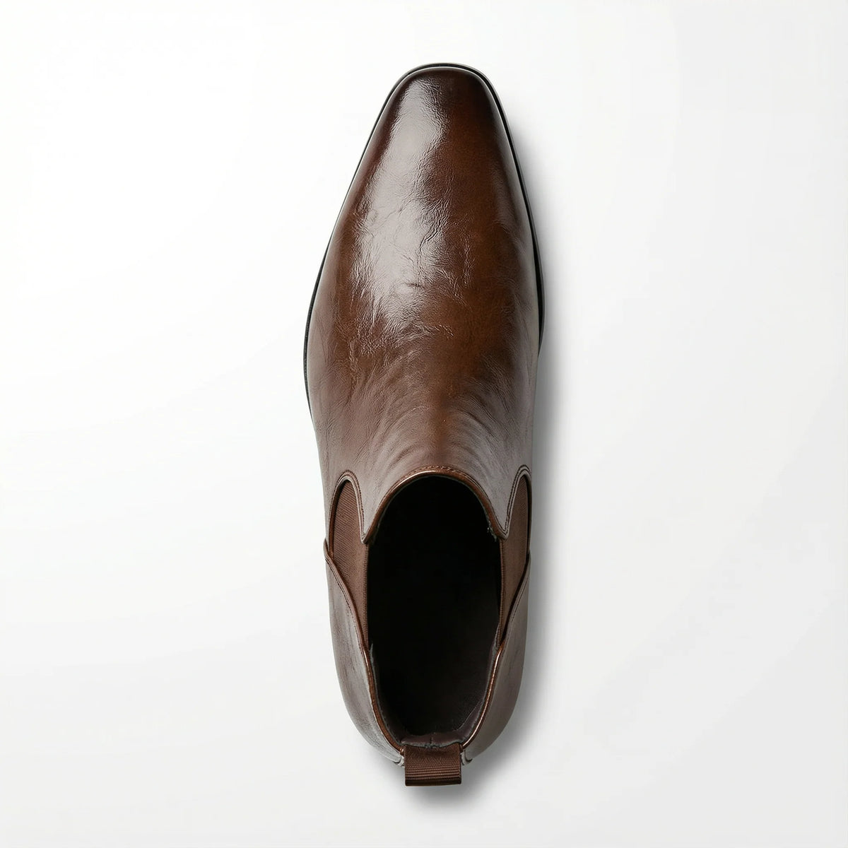 Back view of the men's burnished leather Chelsea boots