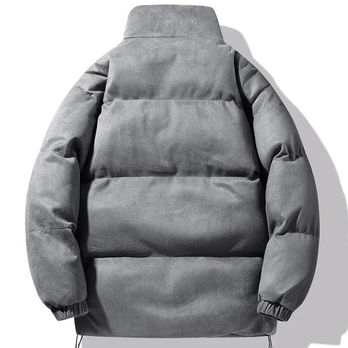 Back view of the oversized quilted puffer jacket