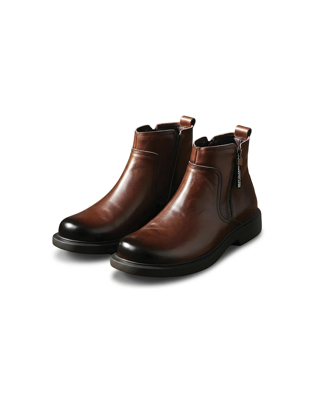 Men's Burnished Leather Ankle Boots in Dark Brown