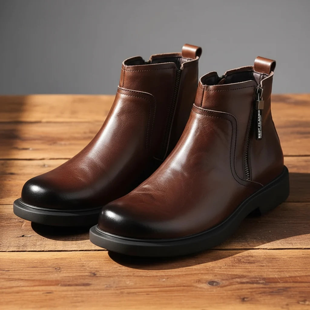 Men's Burnished Leather Ankle Boots in Black