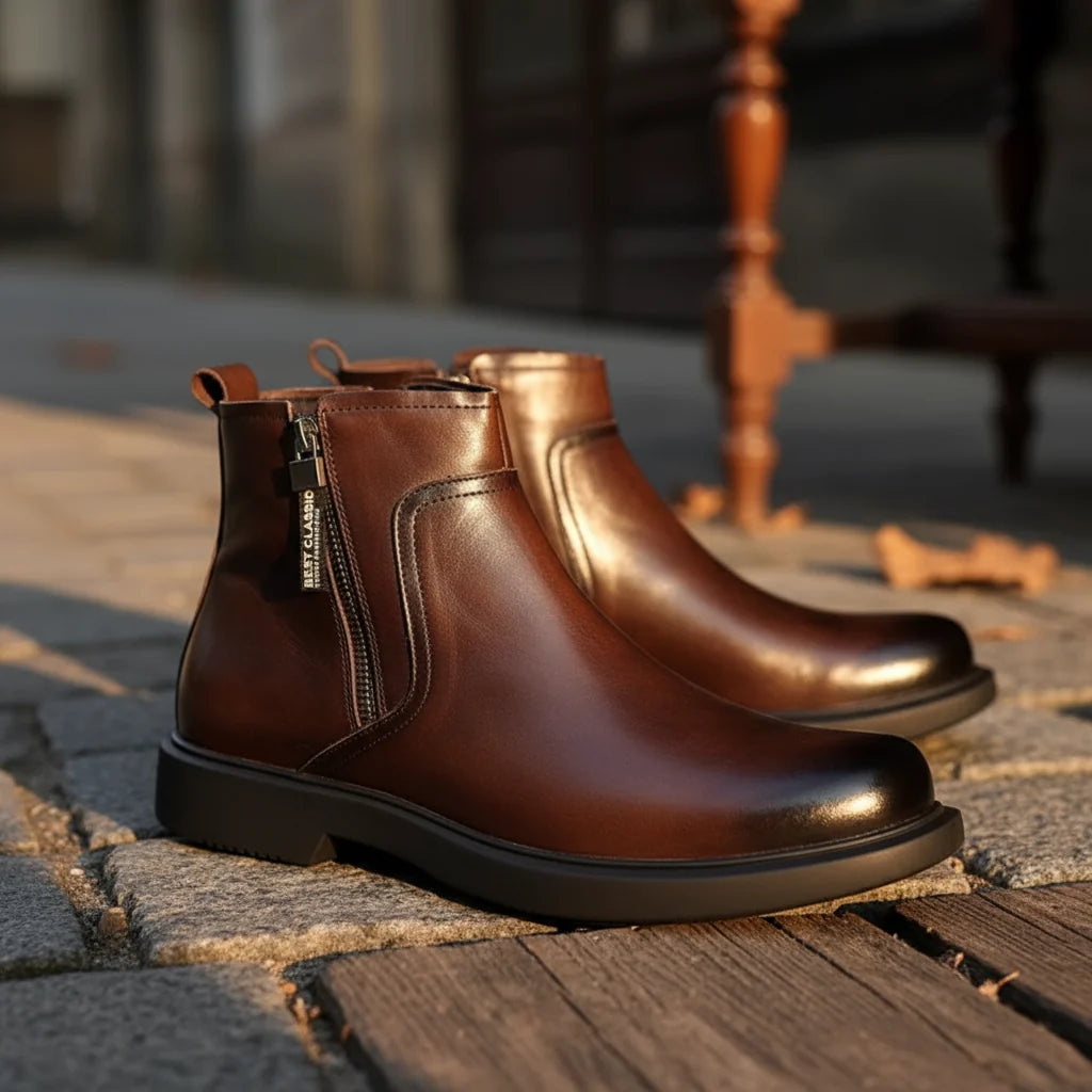 Men's Burnished Leather Ankle Boots – Side View