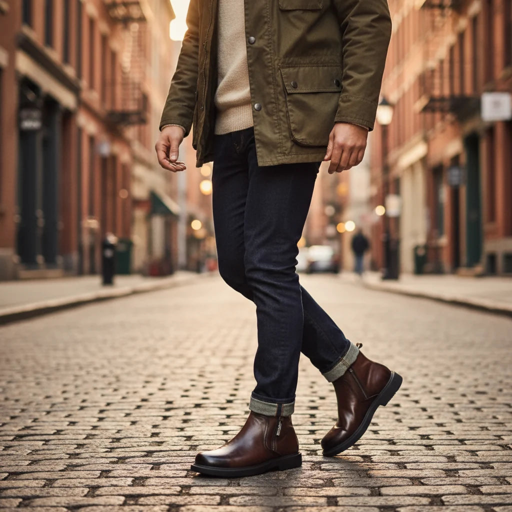 Men's Burnished Leather Ankle Boots – Sole Detail