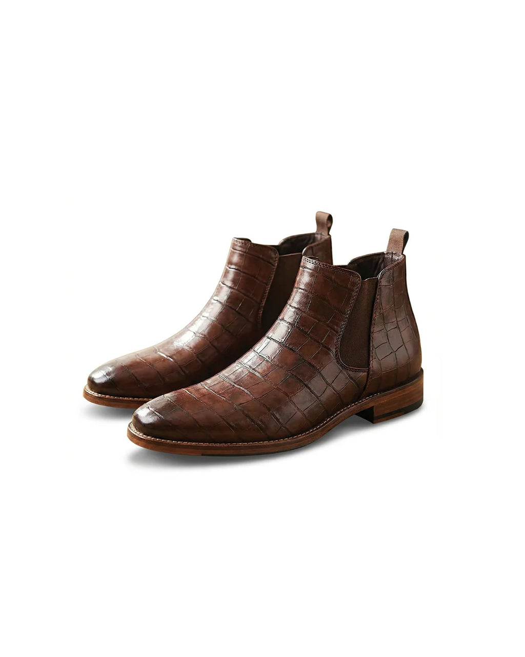 Men's alligator-embossed leather Chelsea boots in dark brown