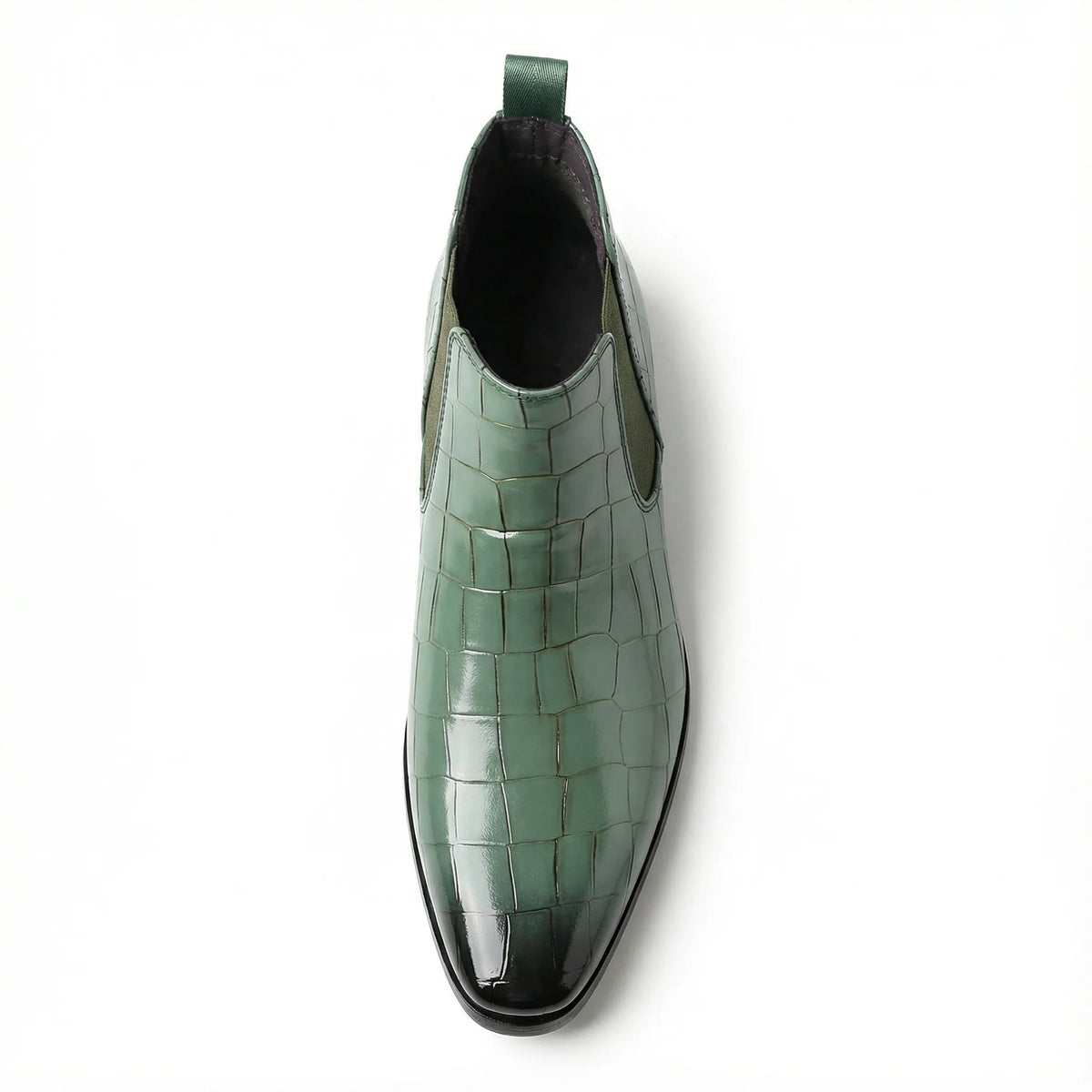 Side view of the men's alligator-embossed Chelsea boots