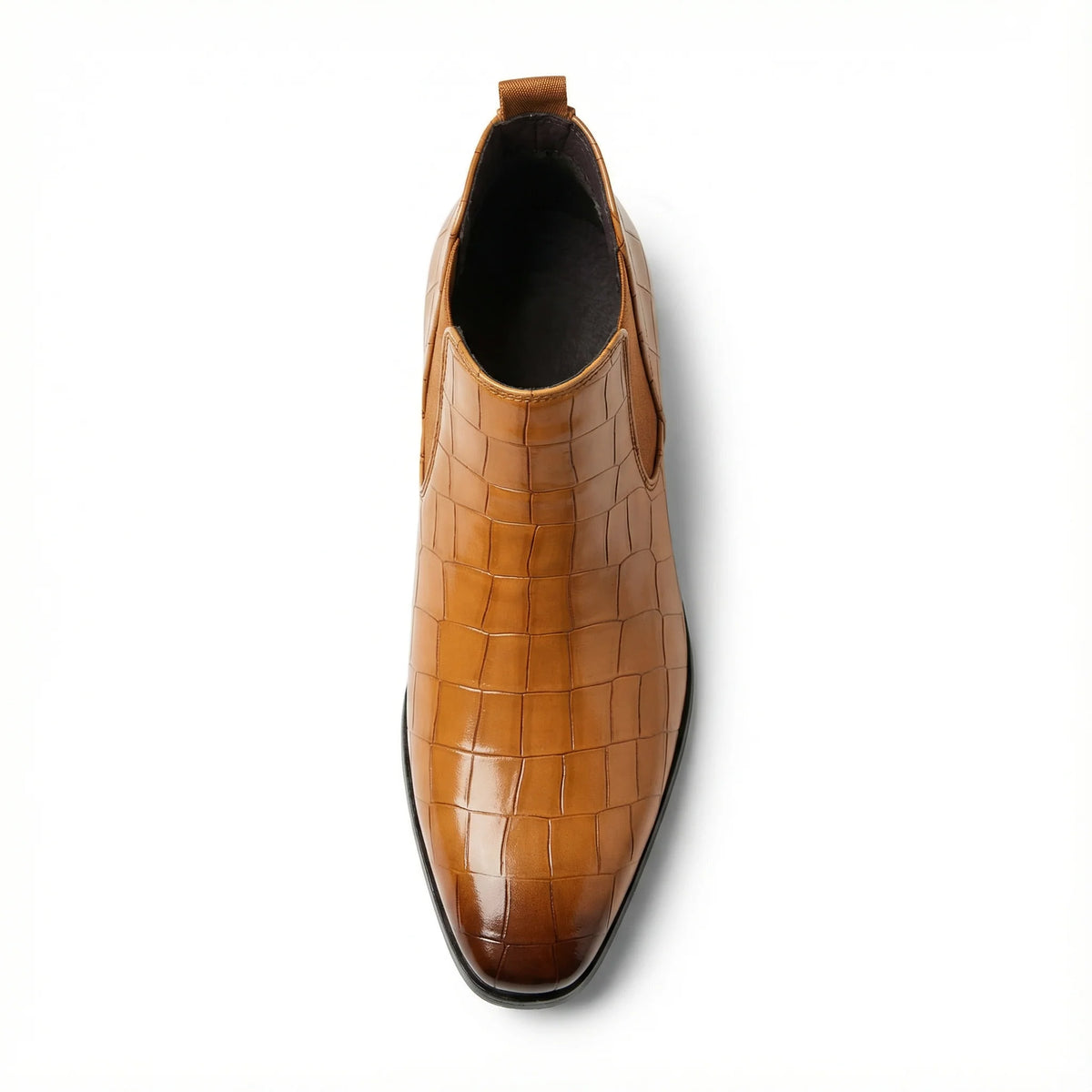 Sole view of the men's alligator-embossed Chelsea boots