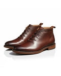 Men's leather derby boots in brown with plain toe