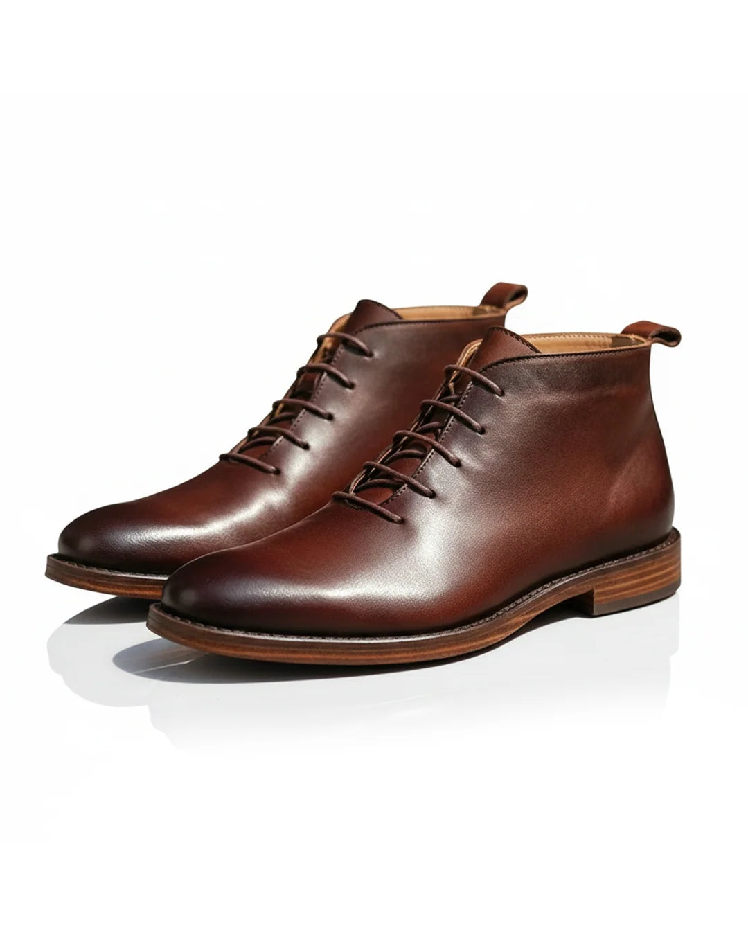 Men's leather derby boots in brown with plain toe