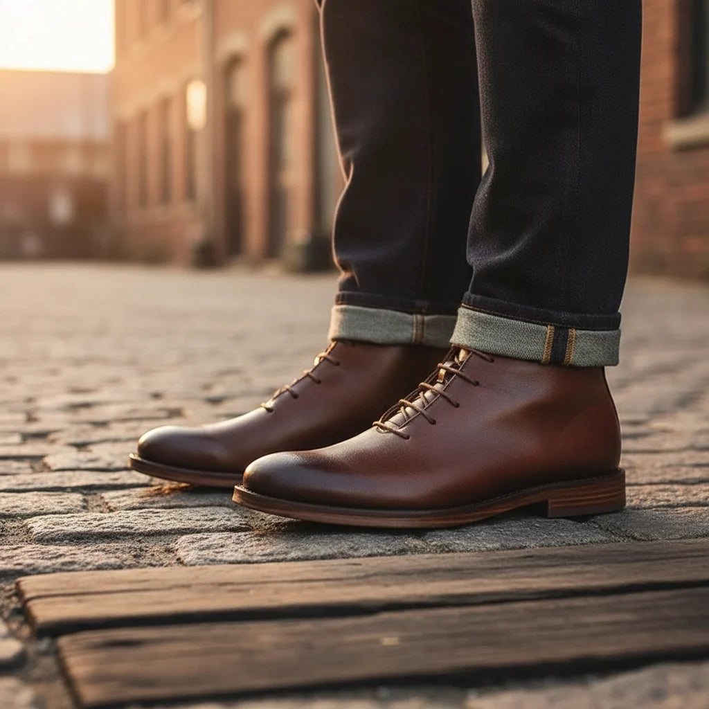 Sole view of the men's leather derby boots