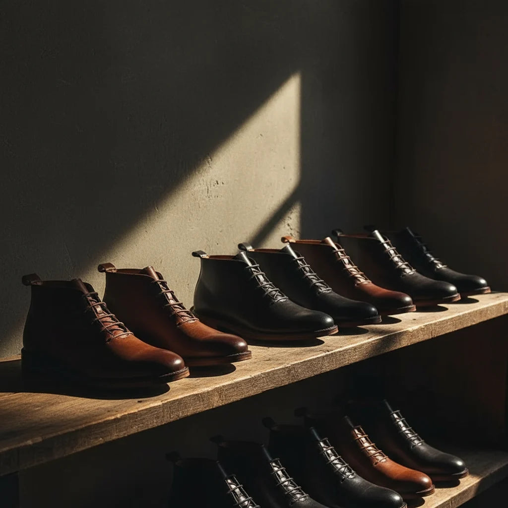 Back view of the men's leather derby boots
