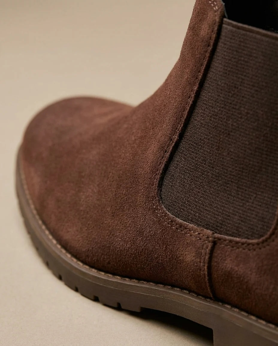 Men's suede Chelsea boots in black with elastic gore