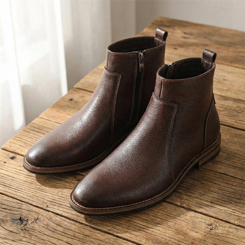 Men's black almond toe Chelsea boots with side zip