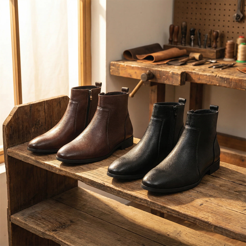 Men's almond toe Chelsea boots, front view