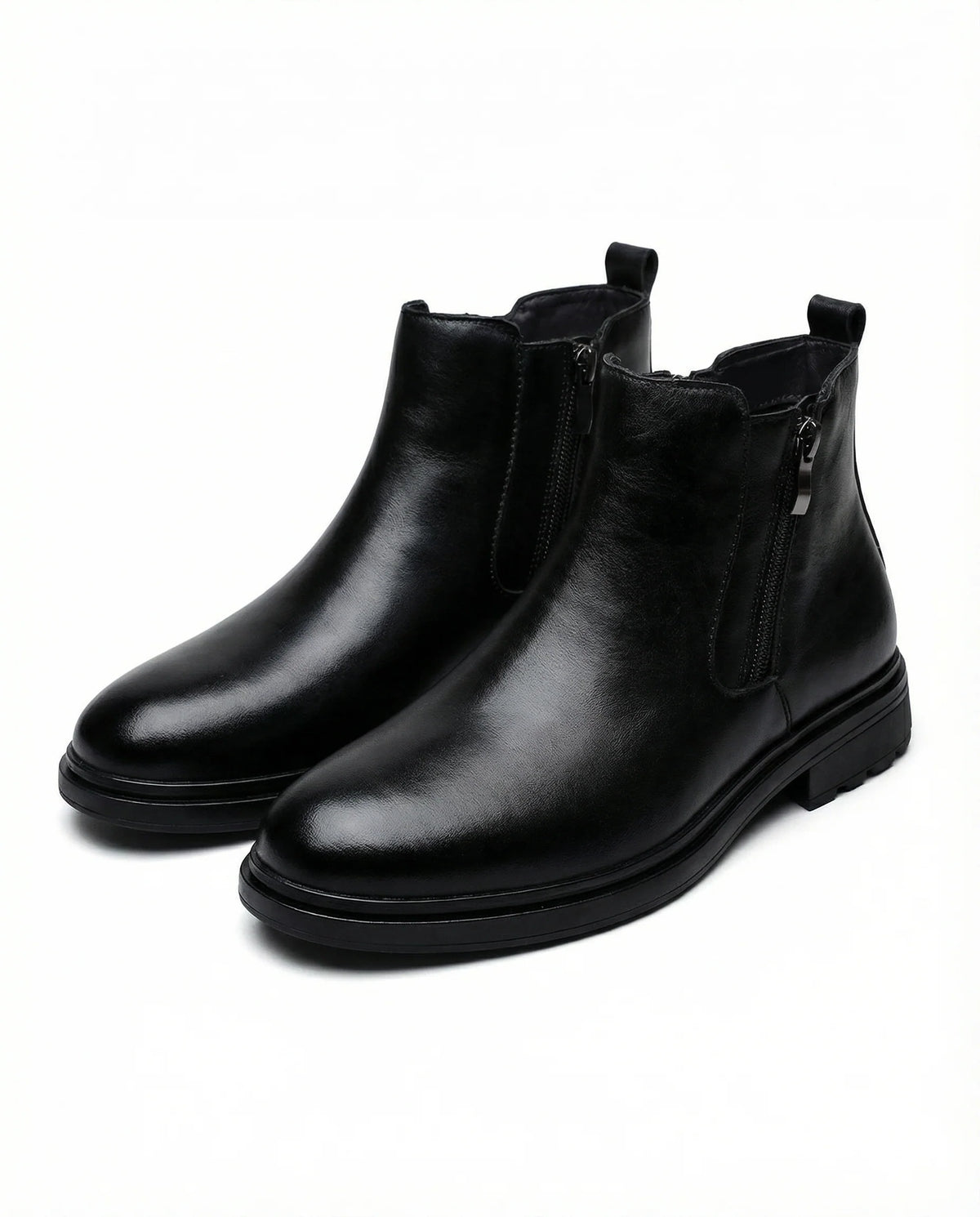 Men's black Chelsea boots with round toe and side zip