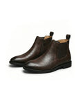 Men's leather Chelsea boots in dark brown with functional side zip