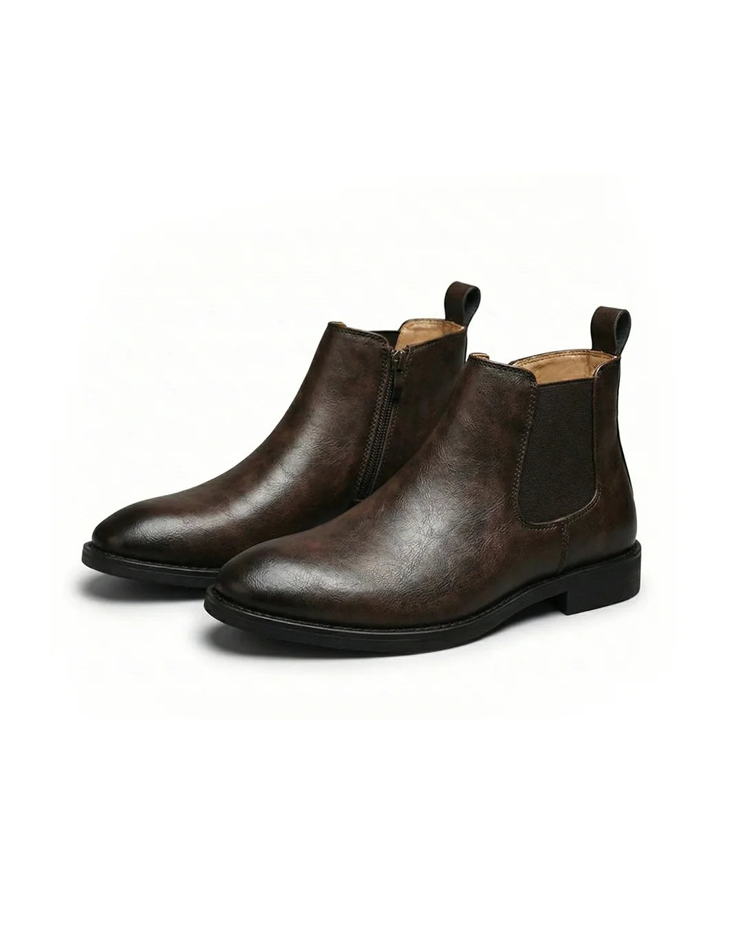 Men's leather Chelsea boots in dark brown with functional side zip