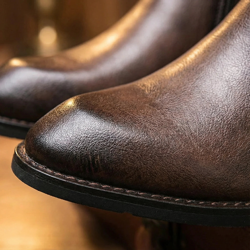 Men's leather Chelsea boots in black with functional side zip