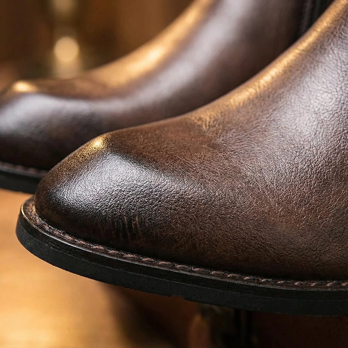 Men's leather Chelsea boots in black with functional side zip