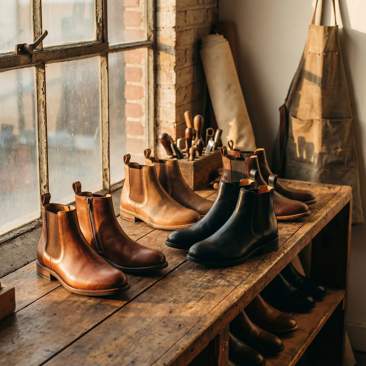 Close-up of the rounded toe on the men's Chelsea boots