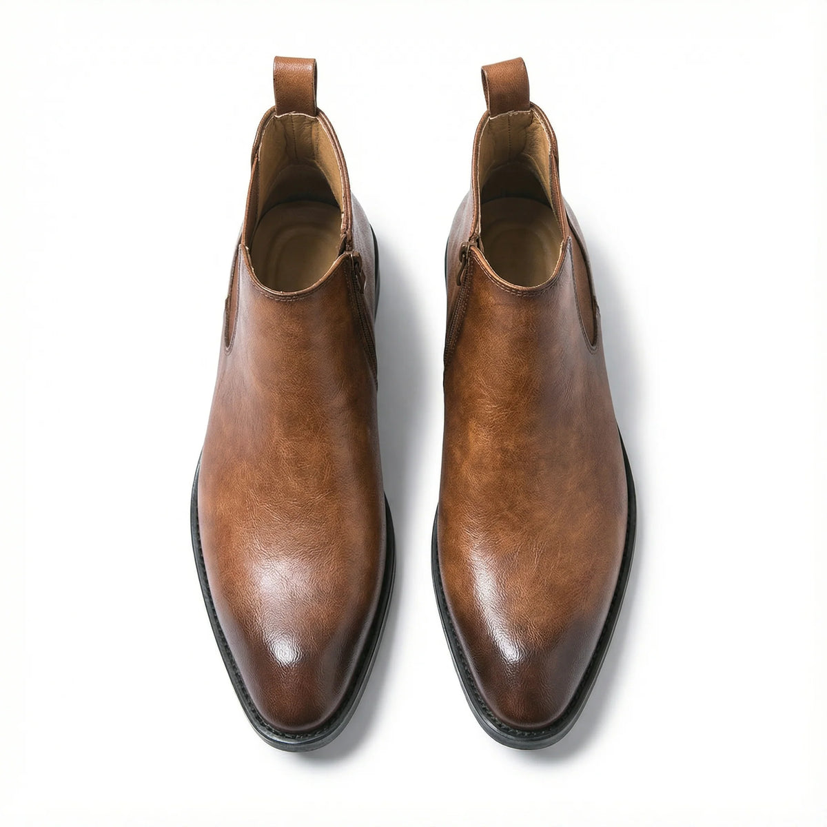 Men's leather Chelsea boots styled on foot