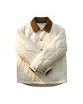 Men's quilted jacket in white with corduroy collar